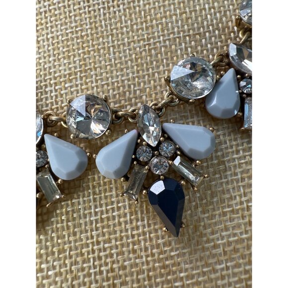 J. Crew Statement Necklace With Clear White & Navy Gemstone Accents On Gold-Tone - Picture 4 of 8